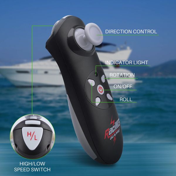 Mini High Speed RC Boat Remote Control LED Lights 360 Degree Rotation Pool Water Toy Gifts for Boys Girls Color Green