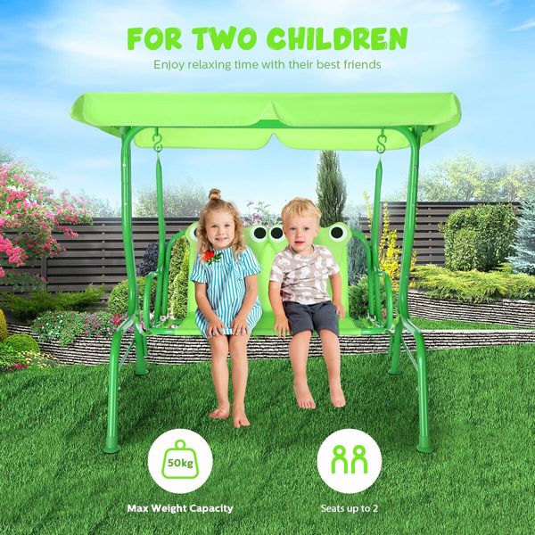 Kids Swing Chair 2 Seat Outdoor Furniture Garden Porch Hammock Patio Activity Play Centre Lounge Bench Metal with Canopy