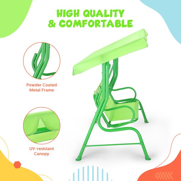 Kids Swing Chair 2 Seat Outdoor Furniture Garden Porch Hammock Patio Activity Play Centre Lounge Bench Metal with Canopy