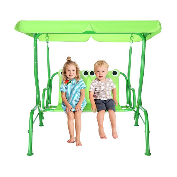 Kids Swing Chair 2 Seat Outdoor Furniture Garden Porch Hammock Patio Activity Play Centre Lounge Bench Metal with Canopy