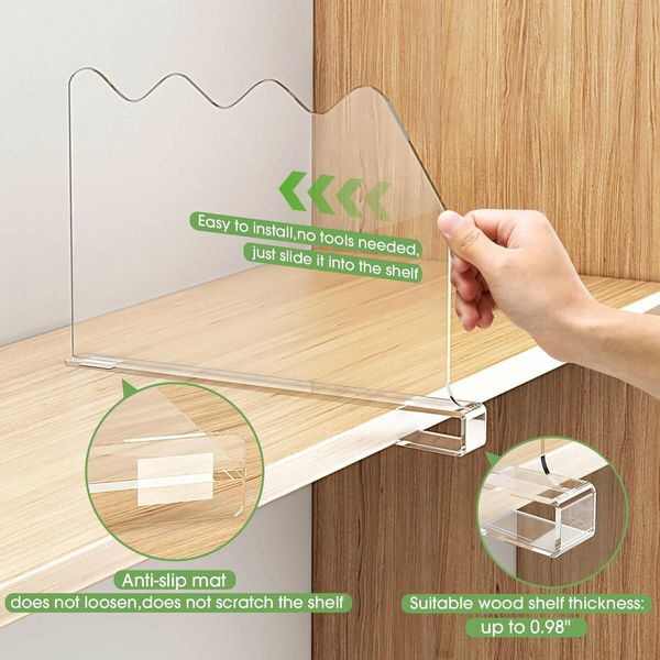 4Pcs Shelf Dividers For Closet Organization,Clear Closet Shelf Divider For Clothes Purses Separators For Bedroom,Kitchen,Cabinets,Bathroom