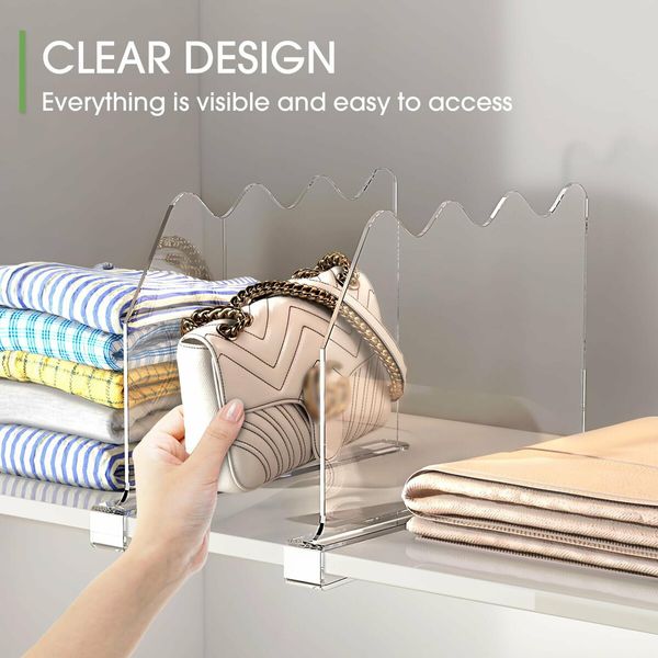 4Pcs Shelf Dividers For Closet Organization,Clear Closet Shelf Divider For Clothes Purses Separators For Bedroom,Kitchen,Cabinets,Bathroom