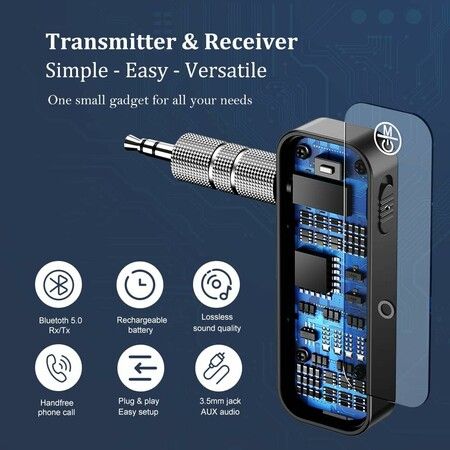 Bluetooth Transmitter Receiver Wireless Adapter, 3.5mm Aux Jack Stereo Audio Input Output for TV Car Headphone Speakers iPhone PC