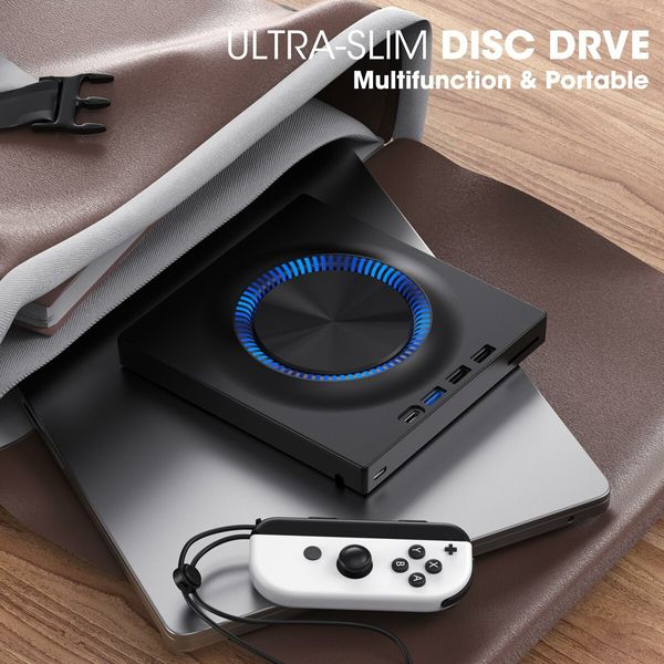 External CD DVD Drive USB 3.0 USB-C Hub SD Card Slot Portable CD DVD ROM RW Disk Player Burner Reader Writer for Laptop Mac PC Windows Linux