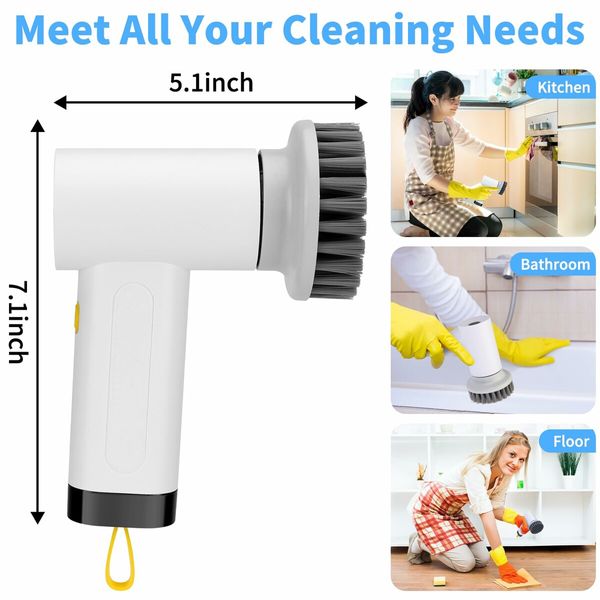 Electric Cleaning Spin Scrubber Powerful 3000mAh Rechargeable Adjustable Speeds Cleaning Tool Kitchen Bathroom Tile Cleaner 3 Replaceable Brush Heads White