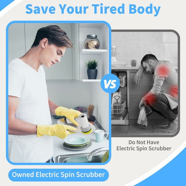 Electric Cleaning Spin Scrubber Powerful 3000mAh Rechargeable Adjustable Speeds Cleaning Tool Kitchen Bathroom Tile Cleaner 3 Replaceable Brush Heads White