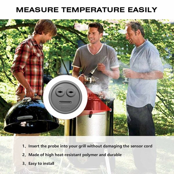 4 Pcs Thermometer and Probe Grommet for BBQ Grill, Compatible with Weber 85037 Smokey Mountain Cookers, and Other Grills DIY Sensor Port