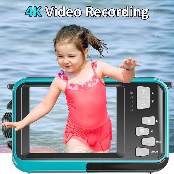 4K Underwater Camera 11FT Waterproof Camera with 32GB Card 48MP Autofocus Dual-Screen Selfie Underwater Camera for Snorkeling Compact Floatable Digital Camera (Blue)