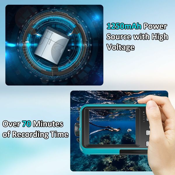 4K Underwater Camera 11FT Waterproof Camera with 32GB Card 48MP Autofocus Dual-Screen Selfie Underwater Camera for Snorkeling Compact Floatable Digital Camera (Blue)