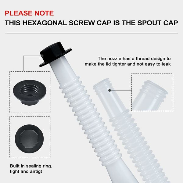 3 Kit Gas Can Spout Replacement, Gas Can Nozzle with 6 Screw Collar Caps, White