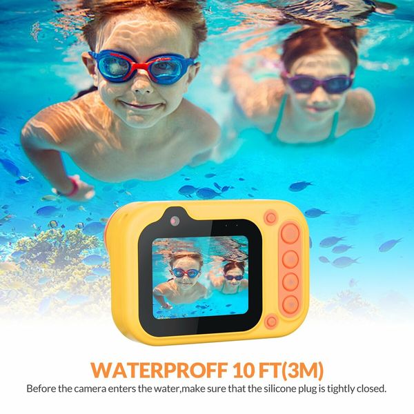 Kids Waterproof Digital Camera Underwater Camera for Snorkeling and Diving with 2.4In IPS Display USB Rechargeable Digital Camera for Videos and Photos with 32GB Card Yellow