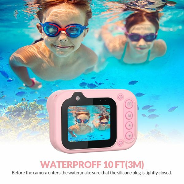 Kids Waterproof Digital Camera Underwater Camera with 2.4In IPS Display USB Rechargeable Digital Camera with 32GB Card Pink