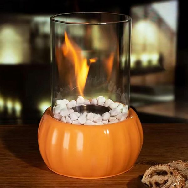 Tabletop Fire Pit, Indoor Outdoor Portable Table top Firepit with Glass Rocks, Countertop Firepit for Home Decor (Orange)