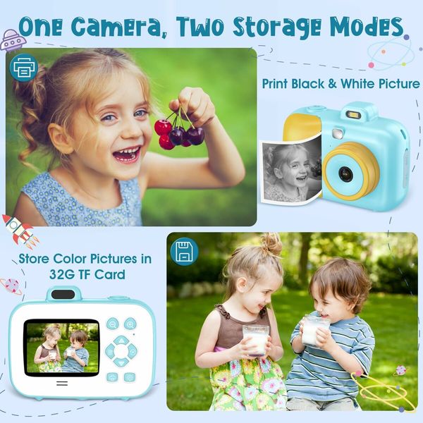 Kids Camera Instant Print for Age 3+,12MP 1080P Kids Digital Cameras Christmas Birthday Gifts,Toddler Camera Girls Toys (Blue)