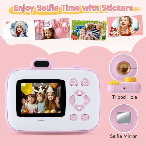 Kids Camera Instant Print for Girls Boys Age 3+ Kids Toys,12MP 1080P Kids Digital Cameras Christmas Birthday Gifts for Age3+ Girls,Toddler Camera Girls Toys (Pink)