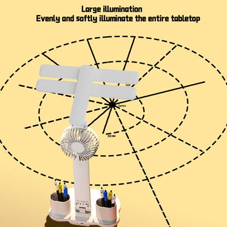 LED Desk Lamp with Fan, Foldable Table Lamp with Clock Date Pen Holder  Reading Light for Study Home Office