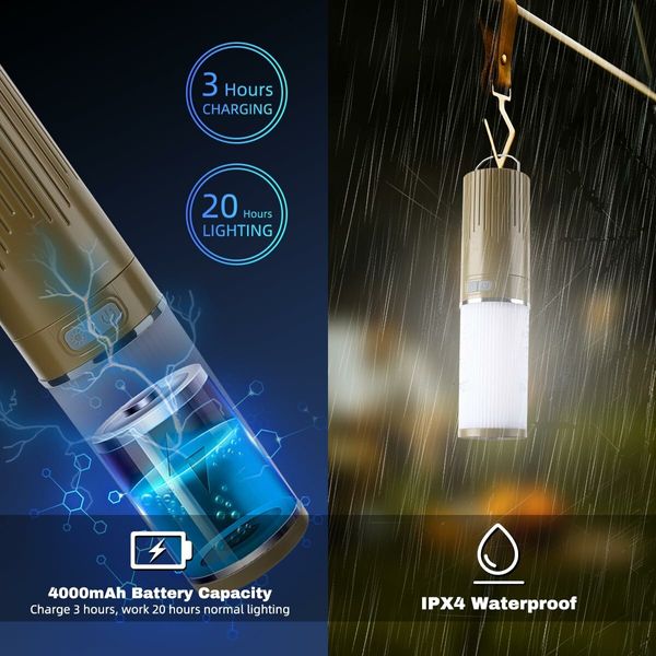 Camping Lantern 15M String 2 in 1 Outdoor Warm White Lights 4 Modes 5 Modes Rechargeable Lamp Waterproof Portable LED Tent Light Yard Garden Decoration