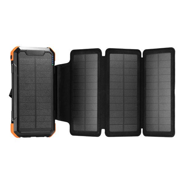 Solar Power Bank Portable Charger 20000mAh Phone Laptop Battery Pack 4 Foldable Panel Kit Camping External LED Flashlight