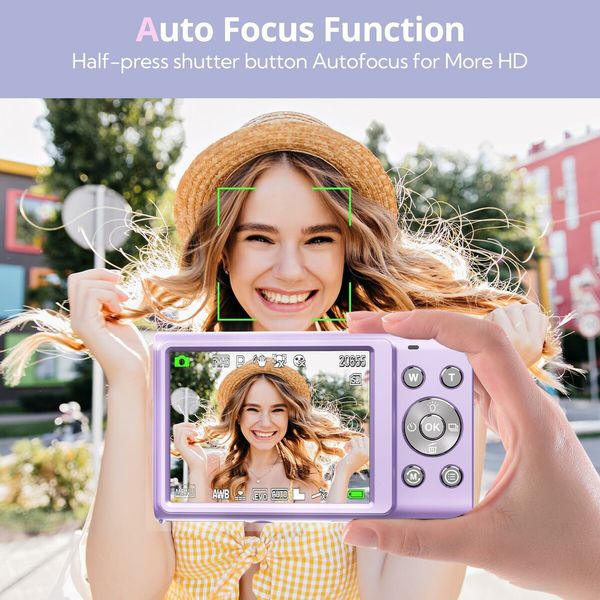 Digital Camera,Autofocus UHD 4K Vlogging Camera with 32GB Card,48MP 16X Digital Zoom Digital Camera,Anti-Shake Portable Compact Point Shoot Camera (Purple)