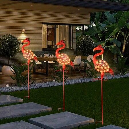 Solar Lights Outdoor Christmas Decorative Lights Colorful Led Solar Flamingo Garden Lights for Lawn Patio for Yard