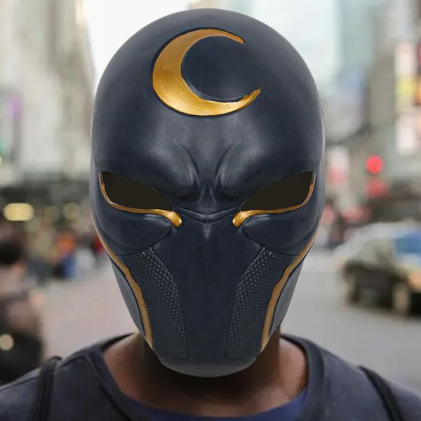 Superhero Knight Mask Marc Spector Latex Helmet Moon Cosplay Costume Props Halloween Party Masquerade Black