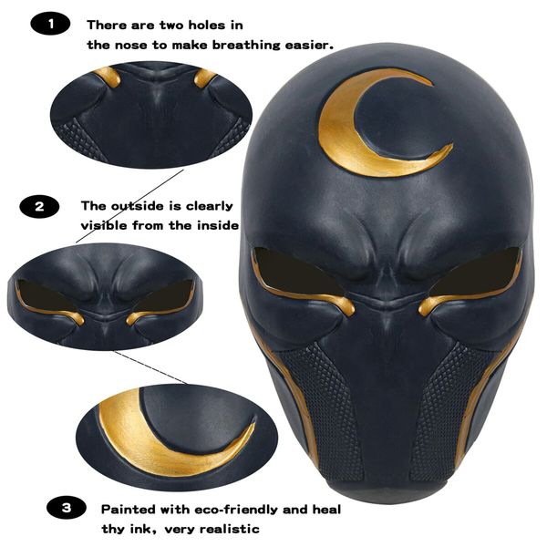 Superhero Knight Mask Marc Spector Latex Helmet Moon Cosplay Costume Props Halloween Party Masquerade Black