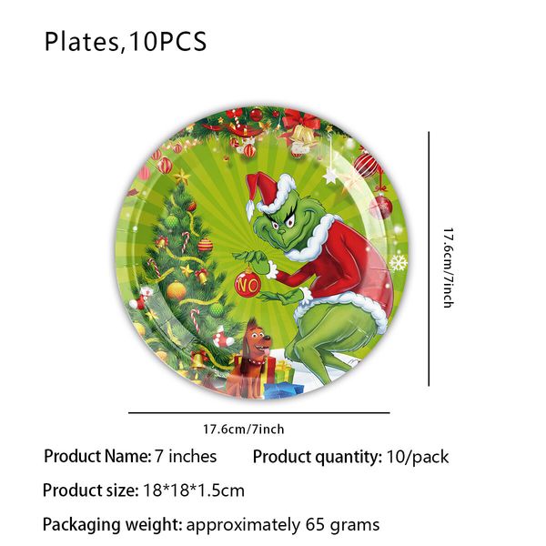 Grinch Tableware Set,Christmas Party Supplies For Kids Christmas Birthday Party tableware Decorations Grinch Themed Decorations