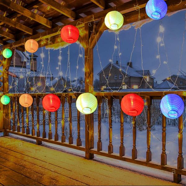 20 LED Solar Paper Lantern String Lights 5m Fabric Festivals Wedding New Year Spring Festival Christmas Party Decorations 8 Modes Multicolor