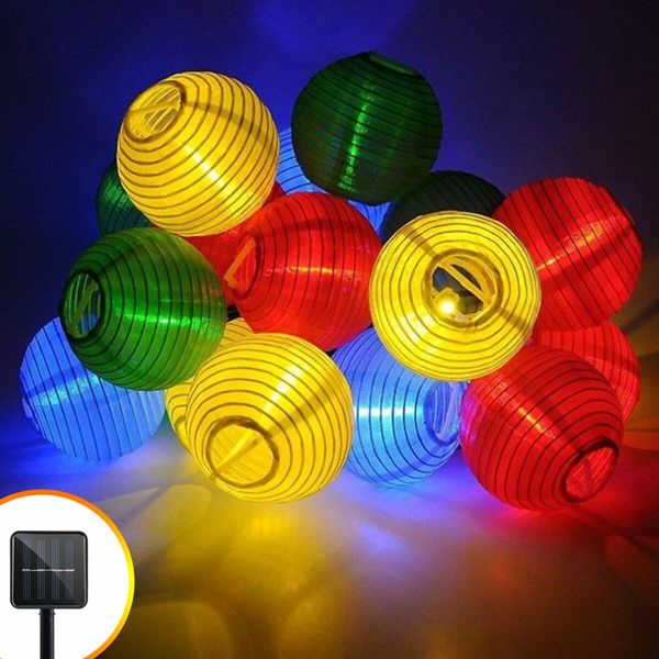 20 LED Solar Paper Lantern String Lights 5m Fabric Festivals Wedding New Year Spring Festival Christmas Party Decorations 8 Modes Multicolor