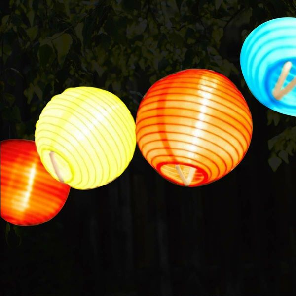 20 LED Solar Paper Lantern String Lights 5m Fabric Festivals Wedding New Year Spring Festival Christmas Party Decorations 8 Modes Multicolor