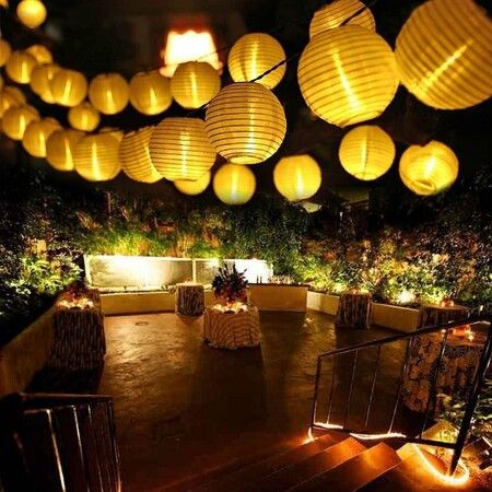 20 LED Solar Red Paper Lantern String Lights 5m Fabric Festivals Wedding New Year Spring Festival Christmas Party Decorations 8 Modes Warm White