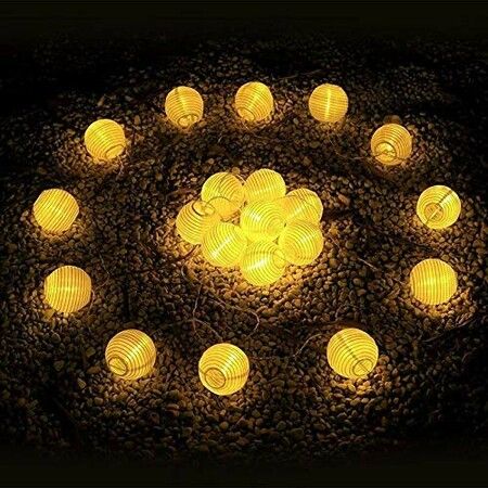 20 LED Solar Red Paper Lantern String Lights 5m Fabric Festivals Wedding New Year Spring Festival Christmas Party Decorations 8 Modes Warm White