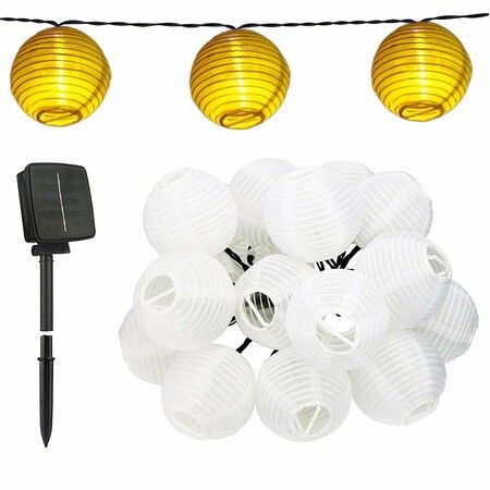 20 LED Solar Red Paper Lantern String Lights 5m Fabric Festivals Wedding New Year Spring Festival Christmas Party Decorations 8 Modes Warm White