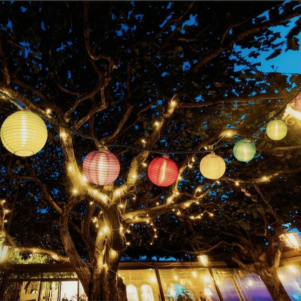 20 LED Solar Paper Lantern String Lights 5m Fabric Festivals Wedding New Year Spring Festival Christmas Party Decorations 8 Modes Multicolor