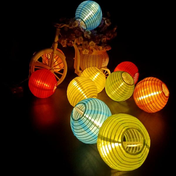 20 LED Solar Paper Lantern String Lights 5m Fabric Festivals Wedding New Year Spring Festival Christmas Party Decorations 8 Modes Multicolor