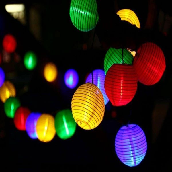 20 LED Solar Paper Lantern String Lights 5m Fabric Festivals Wedding New Year Spring Festival Christmas Party Decorations 8 Modes Multicolor