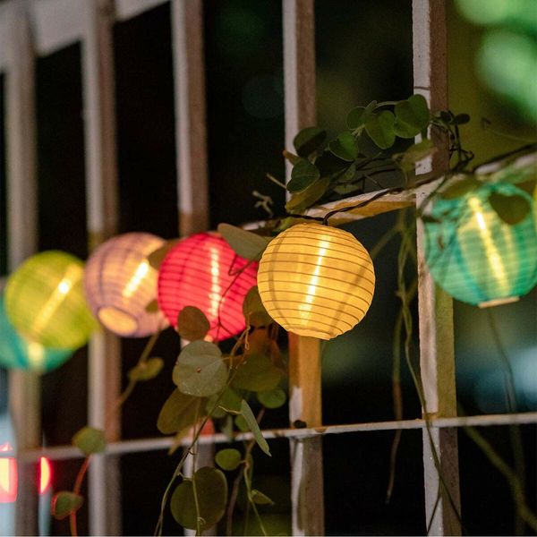 20 LED Solar Paper Lantern String Lights 5m Fabric Festivals Wedding New Year Spring Festival Christmas Party Decorations 8 Modes Multicolor