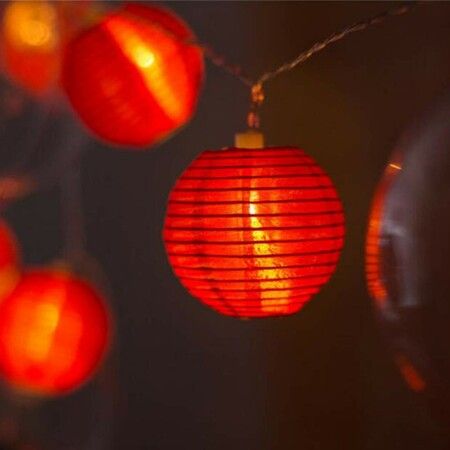 20 LED Solar Red Paper Lantern String Lights 5m Fabric Festivals Wedding New Year Spring Festival Christmas Party Decorations 8 Modes