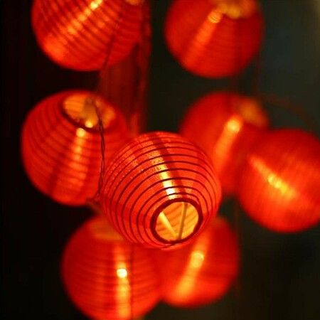 20 LED Solar Red Paper Lantern String Lights 5m Fabric Festivals Wedding New Year Spring Festival Christmas Party Decorations 8 Modes