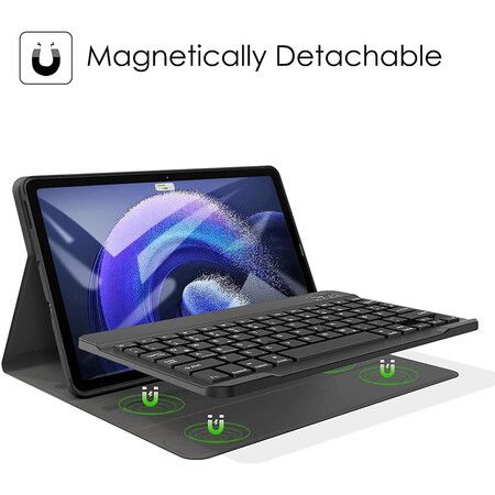 Keyboard Case for Xiao Mi Pad 6 / Pad 6 Pro 11 Inch 2023 Tablet, Slim PU Stand Cover with Magnetically Detachable Wireless Bluetooth Keyboard Cover