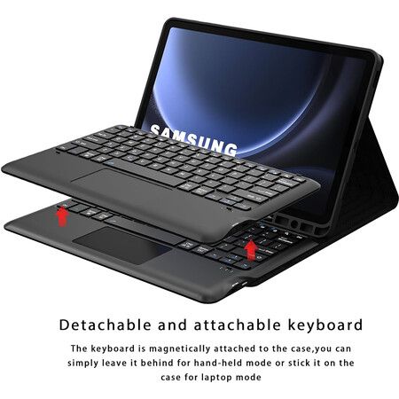 Keyboard Case for 12.4 inch Samsung Galaxy Tab S9 FE Plus/S9 Plus 2023 Tablet, MultiTouch Trackpad, Silicone Back Cover, Detachable Wireless Keyboard Case (Tab Not Included)