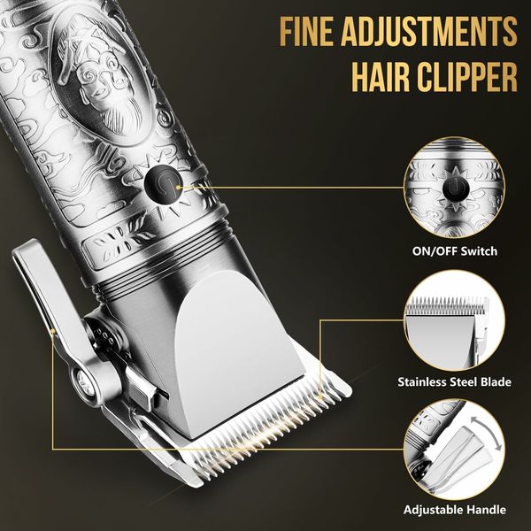 Beard Trimmer Cordless Electric Hair Clippers Professional Barber Rechargeable Electric Razor Foil Shavers Haircut Kit(Silver)