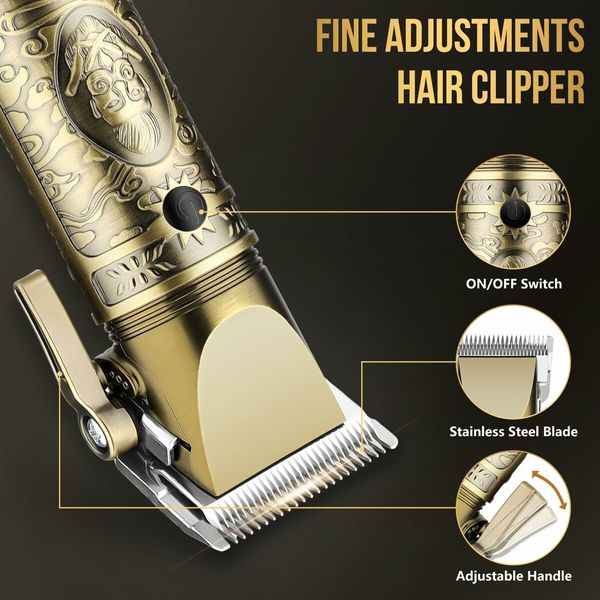 Beard Trimmer Cordless Electric Hair Clippers Professional Barber Rechargeable Electric Razor Foil Shavers Haircut Kit(Gold)