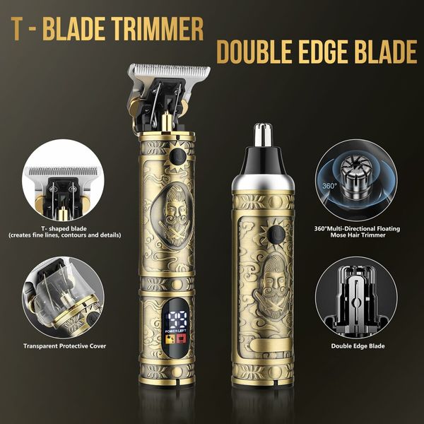 Beard Trimmer Cordless Electric Hair Clippers Professional Barber Rechargeable Electric Razor Foil Shavers Haircut Kit(Gold)