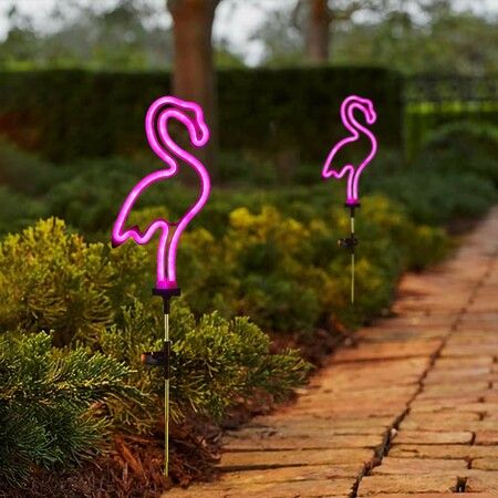 Solar Neon Flamingo Garden Stake Lights Outdoor Pathway Lawn Patio Yard Walkway  Party Lighting