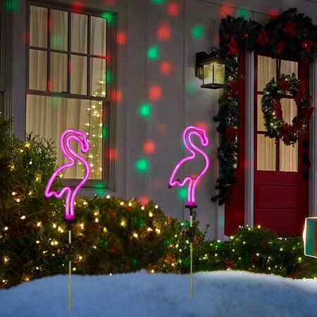 Solar Neon Flamingo Garden Stake Lights Outdoor Pathway Lawn Patio Yard Walkway  Party Lighting