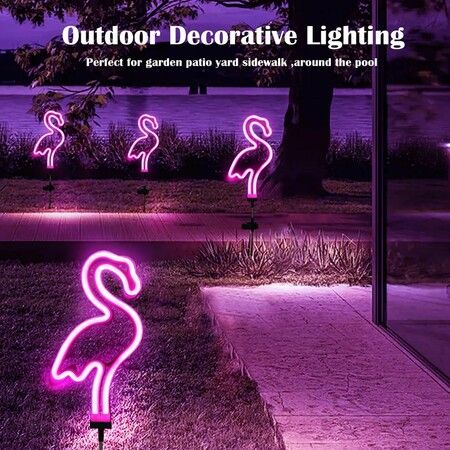 Solar Neon Flamingo Garden Stake Lights Outdoor Pathway Lawn Patio Yard Walkway  Party Lighting