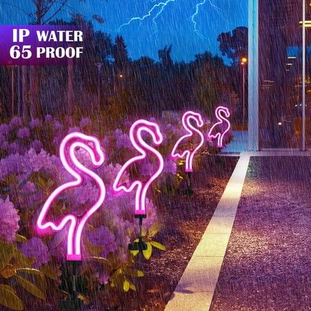 Solar Neon Flamingo Garden Stake Lights Outdoor Pathway Lawn Patio Yard Walkway  Party Lighting