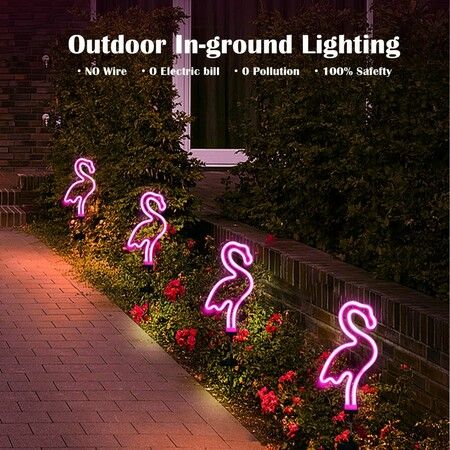 Solar Neon Flamingo Garden Stake Lights Outdoor Pathway Lawn Patio Yard Walkway  Party Lighting