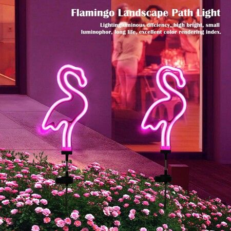 Solar Neon Flamingo Garden Stake Lights Outdoor Pathway Lawn Patio Yard Walkway  Party Lighting